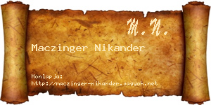 Maczinger Nikander névjegykártya